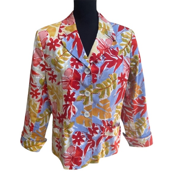 HARVE BENARD by benard holtzman muti color floral Hawaiian print blazer SZ 14 - Picture 1 of 8